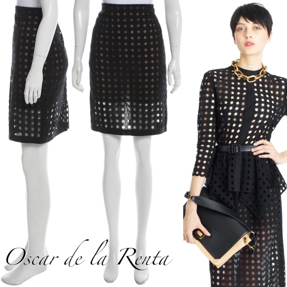 🚫SOLD🚫 Oscar de la Renta Black Perforated Skirt Sz 6 EUC